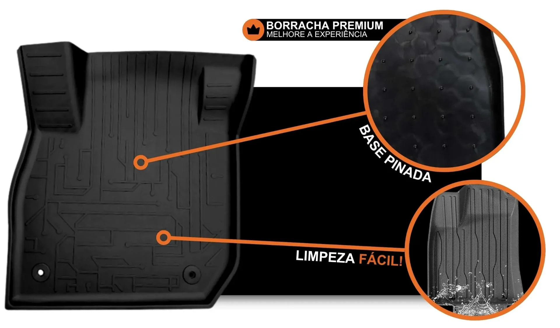 Borracha Premium - Base Pinada - Limpeza Fácil